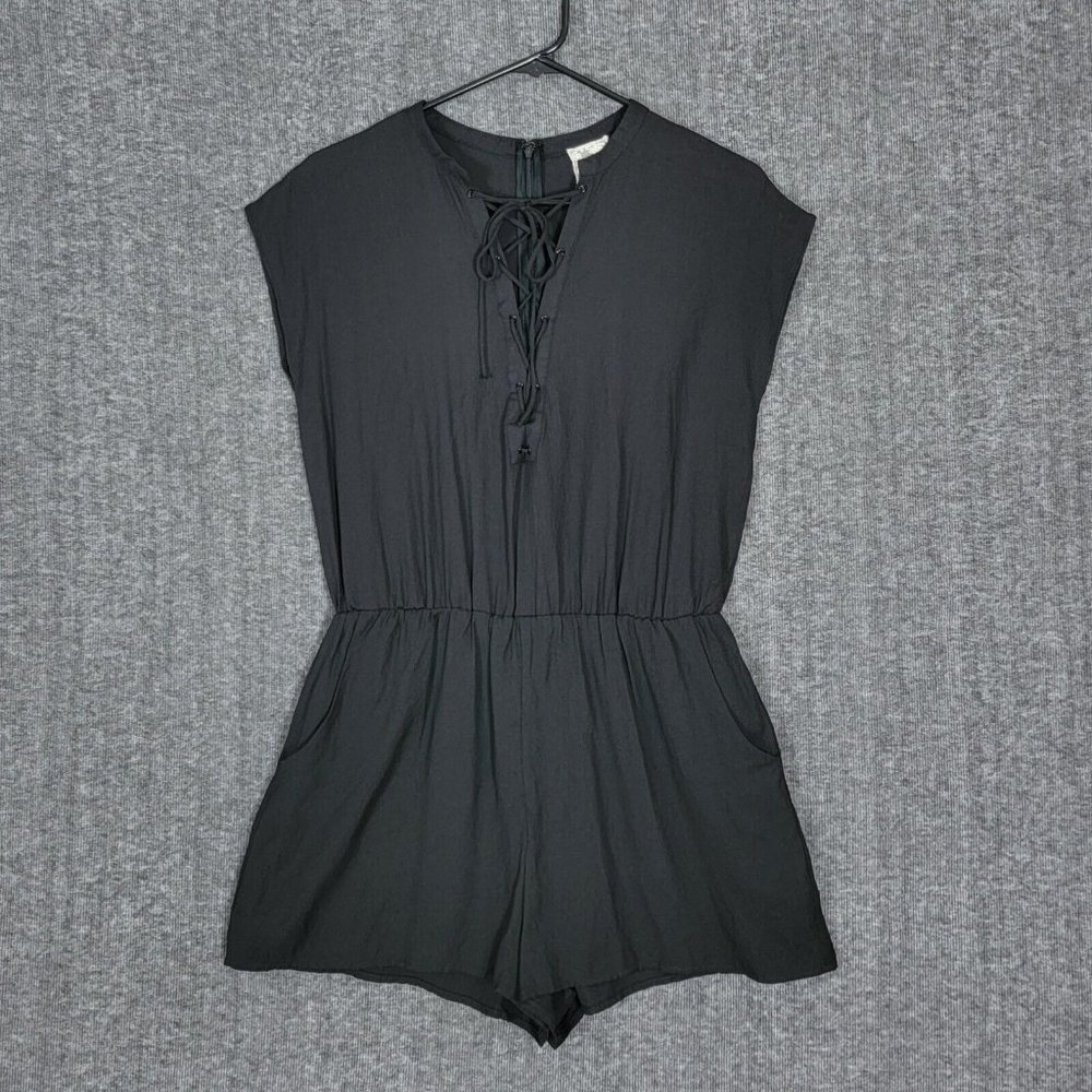 Sadie & Sage Romper Womens S Black Shorts Sleeveless Lace Up Top